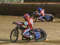 Belle Vue Aces' Brady Kurtz in red rides inside Belle Vue Aces' Dan Bewley in blue during the Rowe Motor Oil Premiership Grand Final 1st Leg...