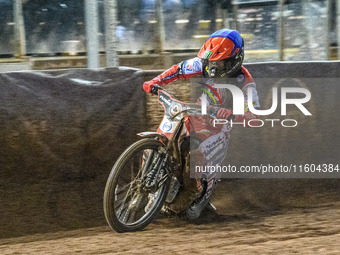 Dan Bewley of Belle Vue Aces competes during the Rowe Motor Oil Premiership Grand Final 1st Leg between Belle Vue Aces and Leicester Lions a...