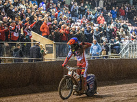 Belle Vue Aces' Dan Bewley acknowledges the fans during the Rowe Motor Oil Premiership Grand Final 1st Leg between Belle Vue Aces and Leices...