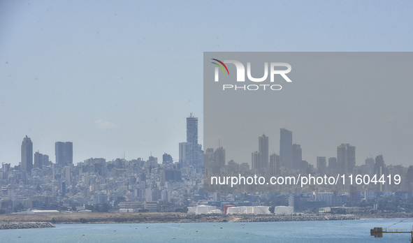 This overview is taken from Dbayeh, north of Beirut, in Beirut, Lebanon, on September 23, 2024. The Israeli army says it conducts a ''target...