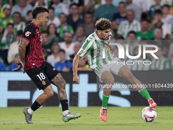 Ez Abde of Real Betis battles for the ball during the La Liga EA Sports match between Real Betis and RCD Mallorca at Benito Villamarin in Se...