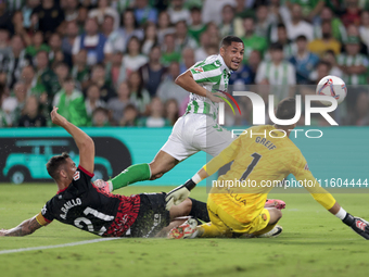 Vitor Roque of Real Betis reacts to a missed opportunity during the La Liga EA Sports match between Real Betis and RCD Mallorca at Benito Vi...