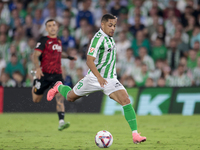 Vitor Roque of Real Betis hits the ball during the La Liga EA Sports match between Real Betis and RCD Mallorca at Benito Villamarin in Sevil...