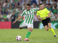 Vitor Roque of Real Betis hits the ball during the La Liga EA Sports match between Real Betis and RCD Mallorca at Benito Villamarin in Sevil...