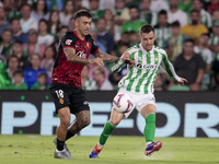 Giovani Lo Celso of Real Betis makes a center to the area during the La Liga EA Sports match between Real Betis and RCD Mallorca at Benito V...