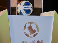 The official ball of the 2024-25 Gulf Club Champions League is displayed on stage during the 2024-25 Gulf Club Champions League draw ceremon...