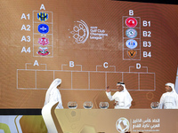 A member of the Gulf Club Champions League organizing committee attends the 2024-25 Gulf Club Champions League draw ceremony in Doha, Qatar,...