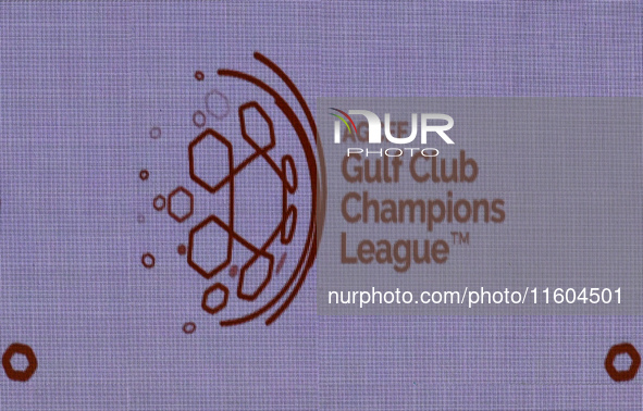 The new Gulf Club Champions League logo is displayed on the screen during the 2024-25 Gulf Club Champions League draw ceremony in Doha, Qata...