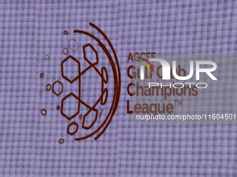 The new Gulf Club Champions League logo is displayed on the screen during the 2024-25 Gulf Club Champions League draw ceremony in Doha, Qata...