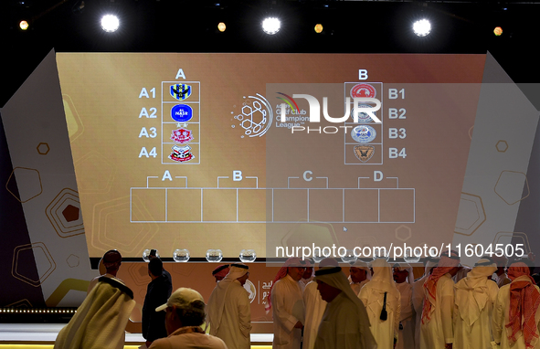 A view of the Gulf Club Champions League draw results during the 2024-25 Gulf Club Champions League draw ceremony in Doha, Qatar, on Septemb...