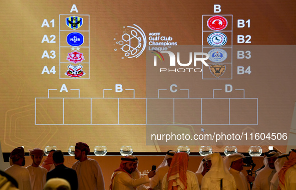 A view of the Gulf Club Champions League draw results during the 2024-25 Gulf Club Champions League draw ceremony in Doha, Qatar, on Septemb...