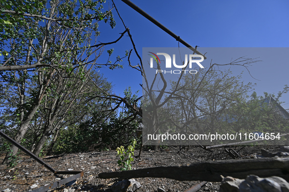 A tree breaks as a result of Russian shelling on the territory of the Vozdvyzhivka territorial community in Zaporizhzhia region, southeaster...