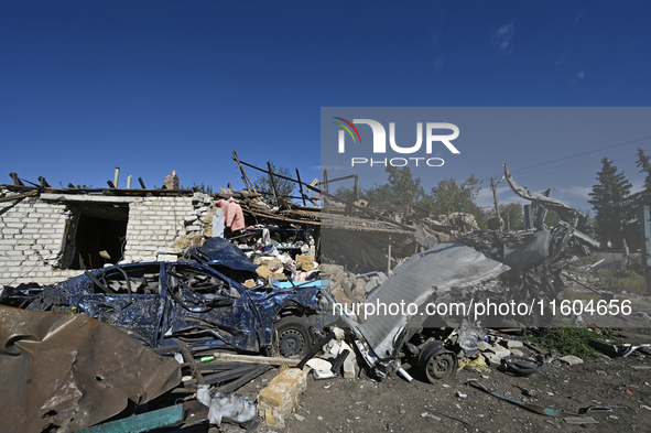 ZAPORIZHZHIA REGION, UKRAINE - SEPTEMBER 20, 2024 - A car destroyed by Russian shelling on the territory of the Vozdvyzhivka territorial com...