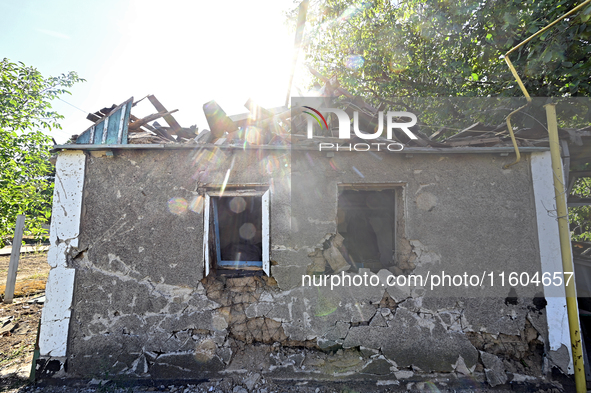 A building is destroyed by Russian shelling on the territory of the Vozdvyzhivka territorial community in Zaporizhzhia region, southeastern...