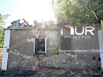 A building is destroyed by Russian shelling on the territory of the Vozdvyzhivka territorial community in Zaporizhzhia region, southeastern...