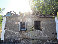 A building is destroyed by Russian shelling on the territory of the Vozdvyzhivka territorial community in Zaporizhzhia region, southeastern...