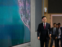 Hong Kong Chief Executive John Lee arrives at a press conference before his Executive Council meeting in Hong Kong, China, on September 24,...