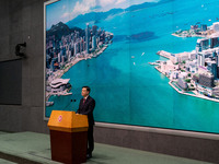 Hong Kong Chief Executive John Lee speaks at a press conference before his Executive Council meeting in Hong Kong, China, on September 24, 2...