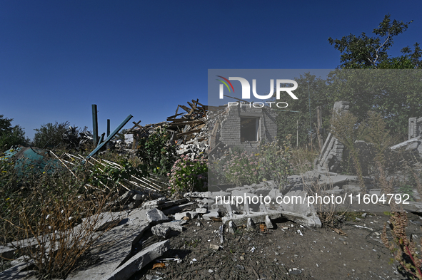 A building is destroyed by Russian shelling on the territory of the Vozdvyzhivka territorial community in Zaporizhzhia region, southeastern...