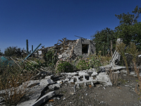 A building is destroyed by Russian shelling on the territory of the Vozdvyzhivka territorial community in Zaporizhzhia region, southeastern...