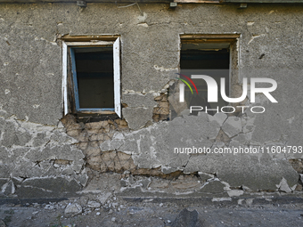 A building is destroyed by Russian shelling on the territory of the Vozdvyzhivka territorial community in Zaporizhzhia region, southeastern...