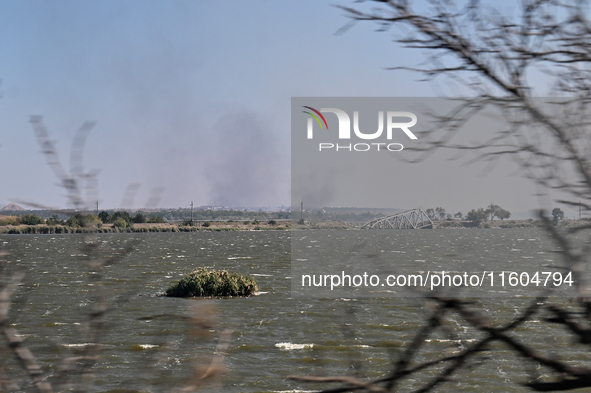 A railroad bridge across the Kurakhove Reservoir is destroyed by Russian shelling in Kurakhove, Pokrovsk district, Donetsk region, eastern U...