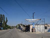 Trade pavilions damaged by Russian shelling in the frontline city of Kurakhove, Pokrovsk district, Donetsk region, eastern Ukraine, on Septe...