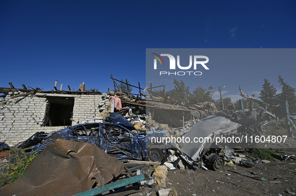 A building is destroyed by Russian shelling on the territory of the Vozdvyzhivka territorial community in Zaporizhzhia region, southeastern...