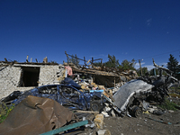 A building is destroyed by Russian shelling on the territory of the Vozdvyzhivka territorial community in Zaporizhzhia region, southeastern...