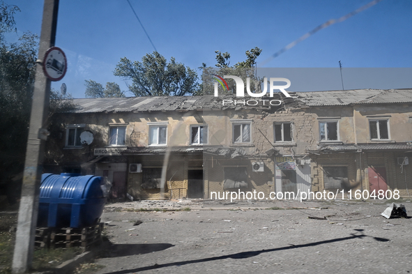 A building damaged by Russian shelling in the frontline city of Kurakhove, Pokrovsk district, Donetsk region, eastern Ukraine, on September...