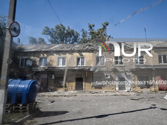 A building damaged by Russian shelling in the frontline city of Kurakhove, Pokrovsk district, Donetsk region, eastern Ukraine, on September...