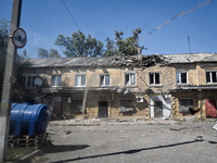 A building damaged by Russian shelling in the frontline city of Kurakhove, Pokrovsk district, Donetsk region, eastern Ukraine, on September...