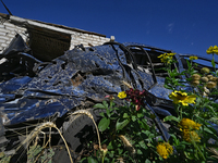 A car destroyed by Russian shelling on the territory of the Vozdvyzhivka territorial community in Zaporizhzhia region, southeastern Ukraine,...