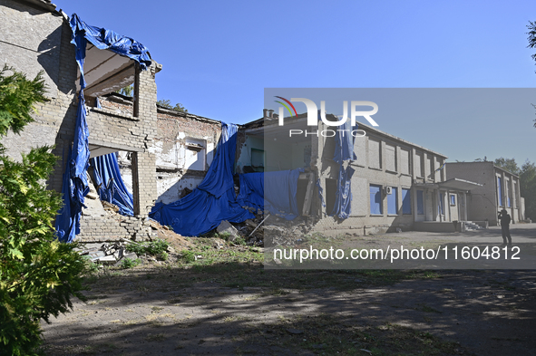 A building is destroyed by Russian shelling on the territory of the Vozdvyzhivka territorial community in Zaporizhzhia region, southeastern...