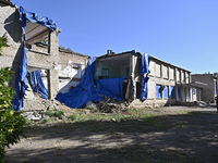 A building is destroyed by Russian shelling on the territory of the Vozdvyzhivka territorial community in Zaporizhzhia region, southeastern...