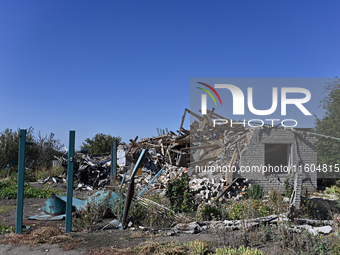 A building is destroyed by Russian shelling on the territory of the Vozdvyzhivka territorial community in Zaporizhzhia region, southeastern...