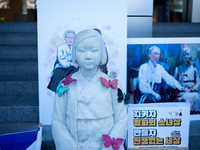 Artists and cultural figures hold a press conference in front of the German Embassy, protesting against the removal of the Peace Statue in B...