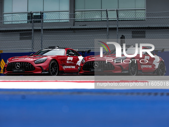 The Mercedes AMG Safety Car participates in the Formula 1 Singapore Grand Prix 2024 on the Marina Bay Circuit in Singapore from September 19...