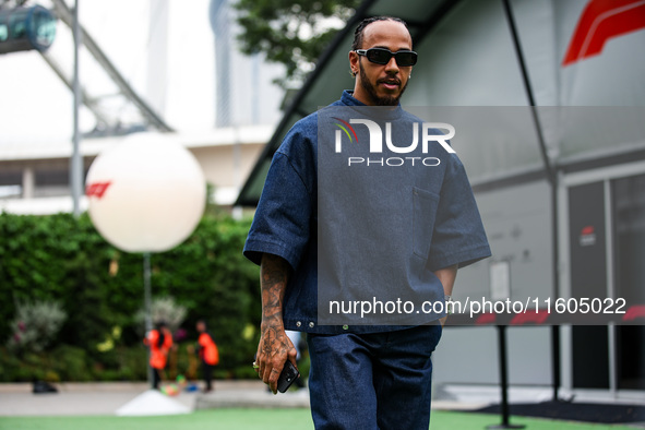 Lewis Hamilton of the Mercedes AMG F1 Team W15 poses for a portrait during the Formula 1 Singapore Grand Prix 2024 at the Marina Bay Circuit...