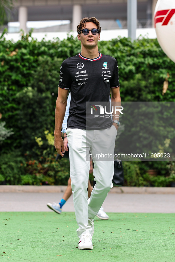 George Russell of the Mercedes AMG F1 Team W15 poses for a portrait during the Formula 1 Singapore Grand Prix 2024 at the Marina Bay Circuit...