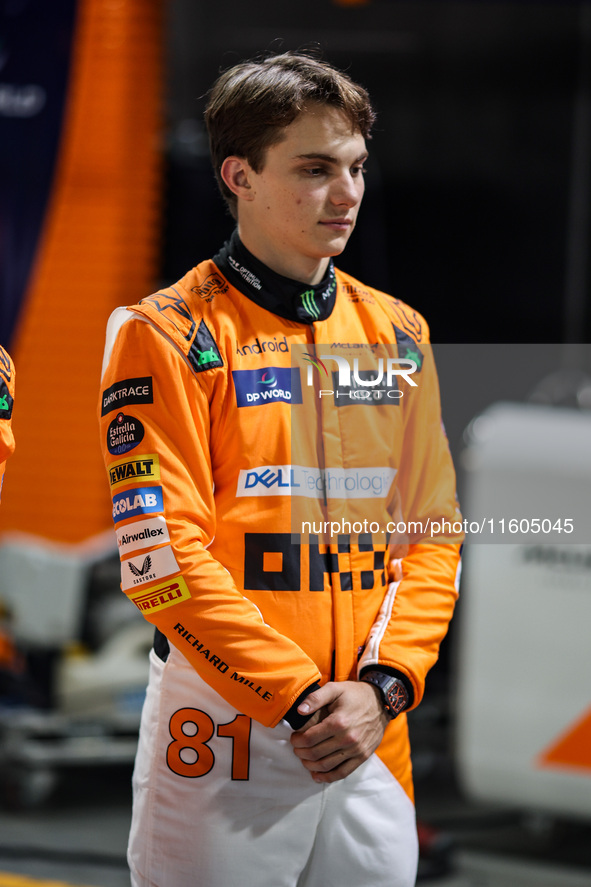 Oscar Piastri of McLaren F1 Team MCL38 poses for a portrait during the Formula 1 Singapore Grand Prix 2024 on the Marina Bay Circuit in Sing...