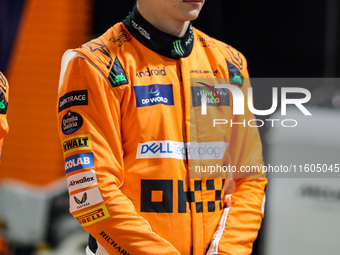 Oscar Piastri of McLaren F1 Team MCL38 poses for a portrait during the Formula 1 Singapore Grand Prix 2024 on the Marina Bay Circuit in Sing...