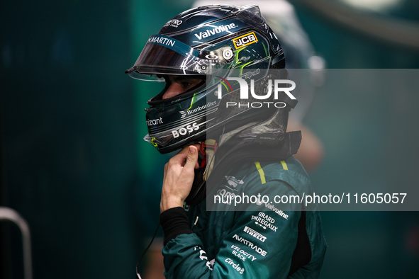 Lance Stroll of Aston Martin F1 Team AMR24 poses for a portrait during the Formula 1 Singapore Grand Prix 2024 on the Marina Bay Circuit in...