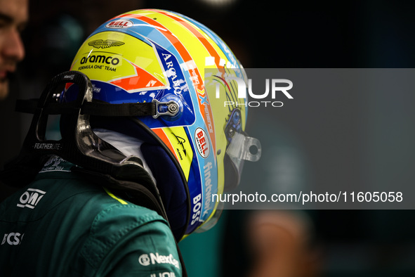 Fernando Alonso of Aston Martin F1 Team AMR24 poses for a portrait during the Formula 1 Singapore Grand Prix 2024 at the Marina Bay Circuit...