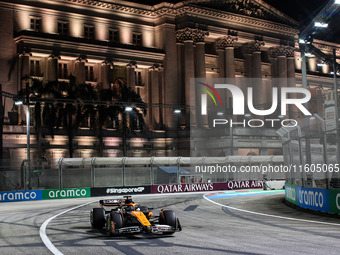 Oscar Piastri of the McLaren F1 Team MCL38 participates in the Formula 1 Singapore Grand Prix 2024 on the Marina Bay Circuit in Singapore fr...