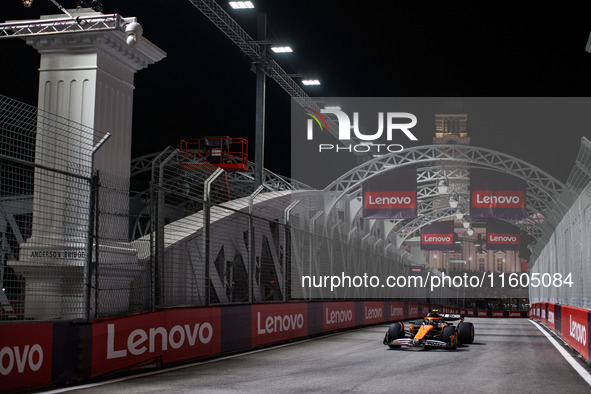 Lando Norris of McLaren F1 Team MCL38 competes during the Formula 1 Singapore Grand Prix 2024 on the Marina Bay Circuit in Singapore, from S...