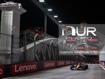 Lando Norris of McLaren F1 Team MCL38 competes during the Formula 1 Singapore Grand Prix 2024 on the Marina Bay Circuit in Singapore, from S...