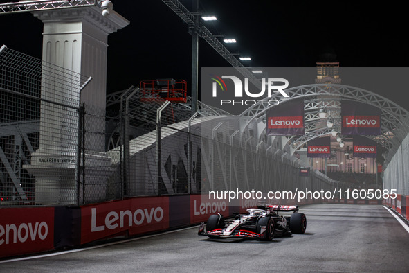 Kevin Magnussen of Haas F1 Team VF-24 Ferrari competes during the Formula 1 Singapore Grand Prix 2024 on the Marina Bay Circuit in Singapore...