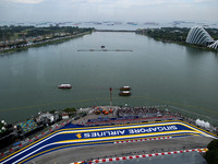 Aerial views of the Singapore street circuit during the Formula 1 Singapore Grand Prix 2024 on the Marina Bay Circuit in Singapore, from Sep...