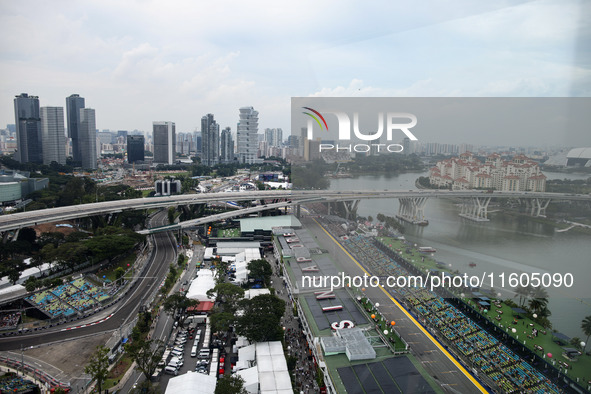 Aerial views of the Singapore street circuit and paddock during the Formula 1 Singapore Grand Prix 2024 on the Marina Bay Circuit in Singapo...